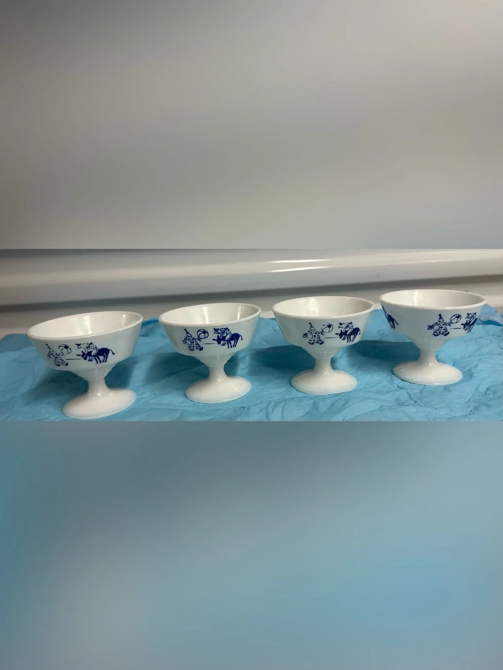 Vintage Hazel Atlas Milk Glass Pedestal Footed Sherbet Cups Clown Set of 4